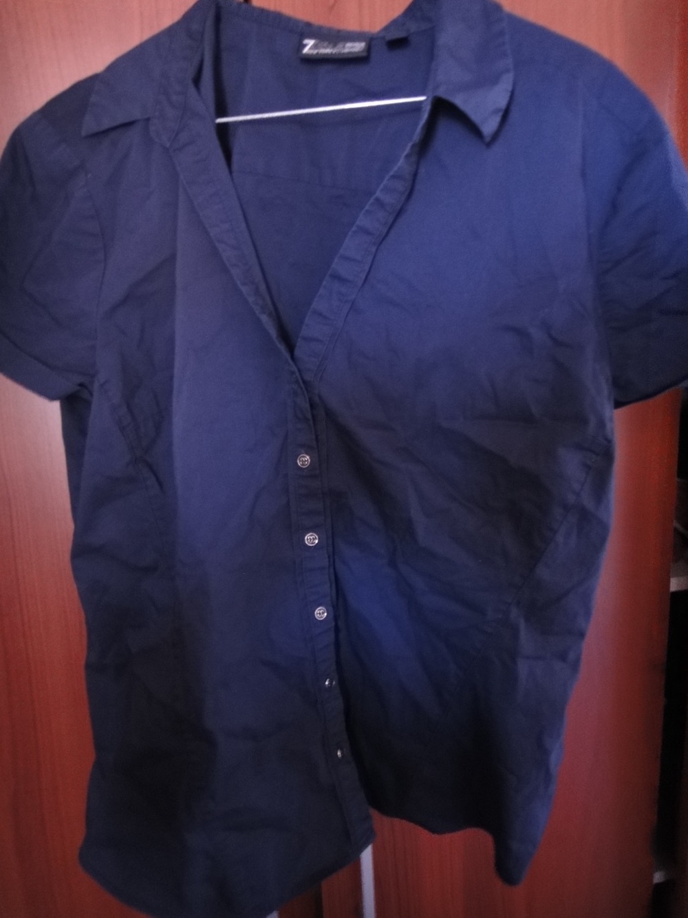 Women’s Short-Sleeve Navy Button-Down Shirt